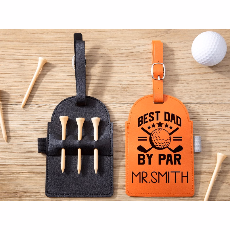 LEATHER GOLF BAG TAG TEE HOLDER