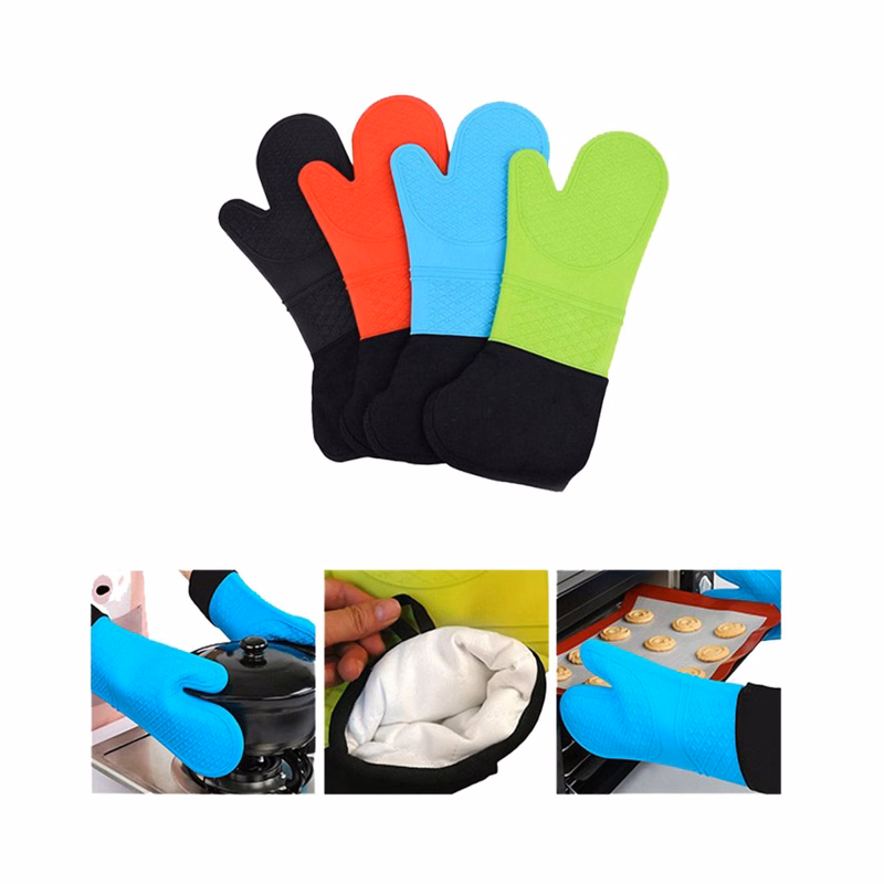 Heat Resistant Silicone Oven Mitts w/Soft Cotton Lining