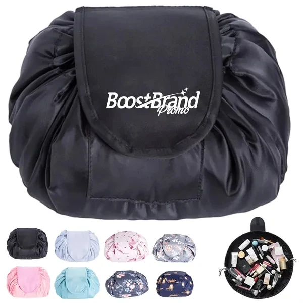 Custom Portable Drawstring Makeup Bag with Flat-Display Design — Travel & Beauty Promo 1