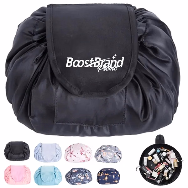 Custom Portable Drawstring Makeup Bag with Flat-Display Design — Travel & Beauty Promo