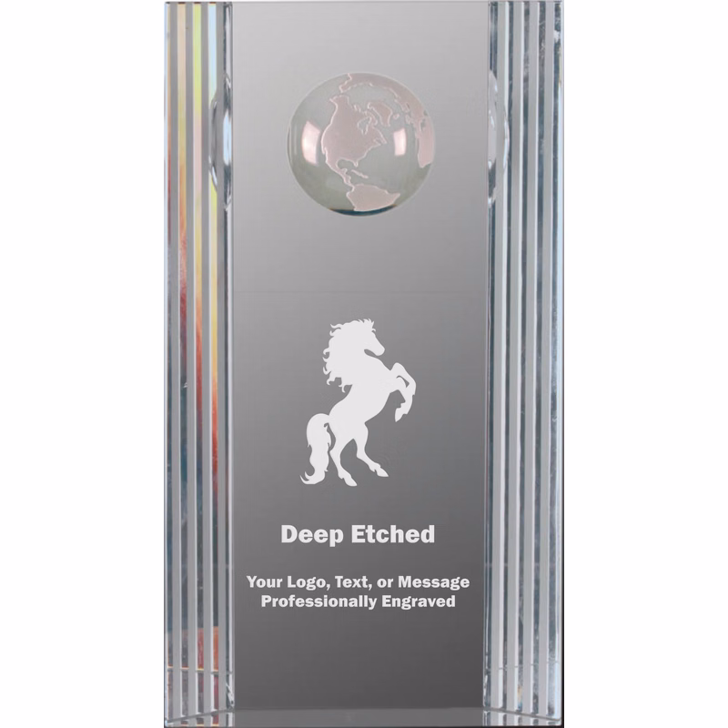 7 3/4" Clear Crystal Rectangle Award with Globe Etching