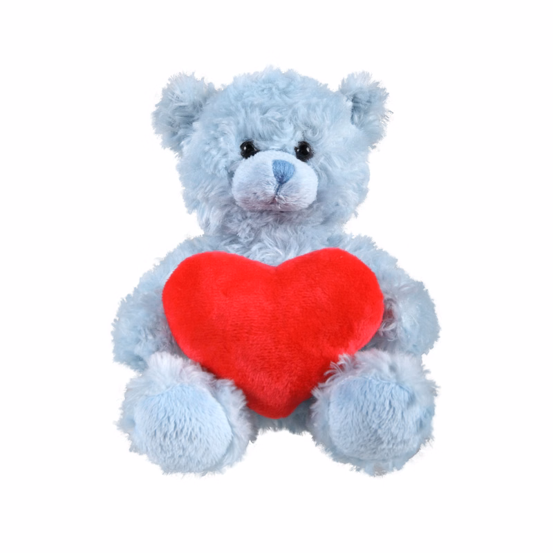 soft plush Blue Curly Sitting Bear  with heart