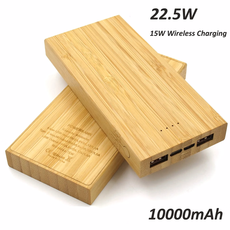 10000mAh Bamboo  Wood Wireless Charging Power Bank