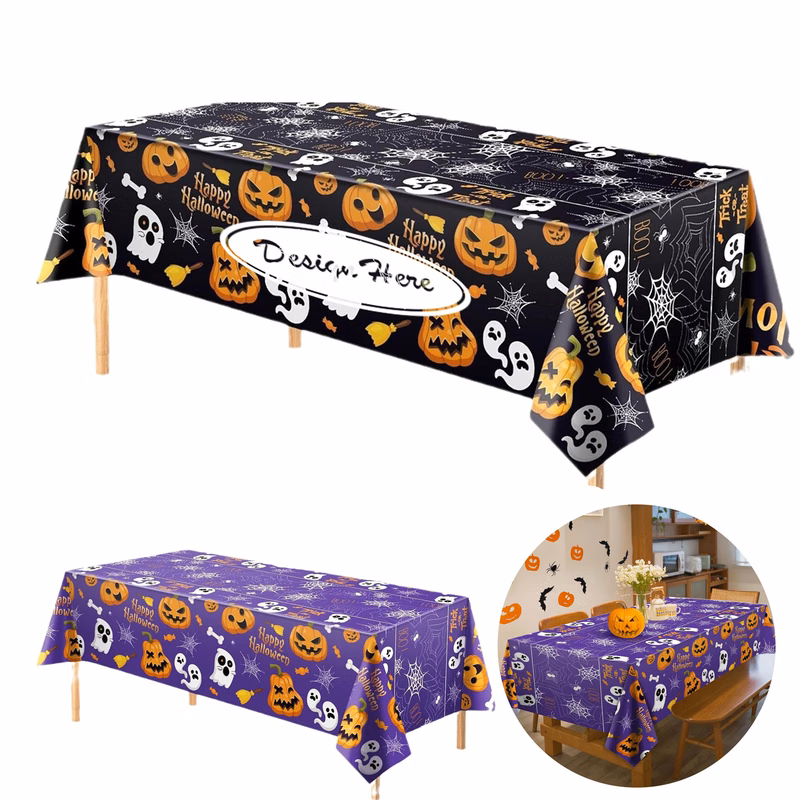 Disposable Plastic Tablecloth for a Spooky Halloween Celebration