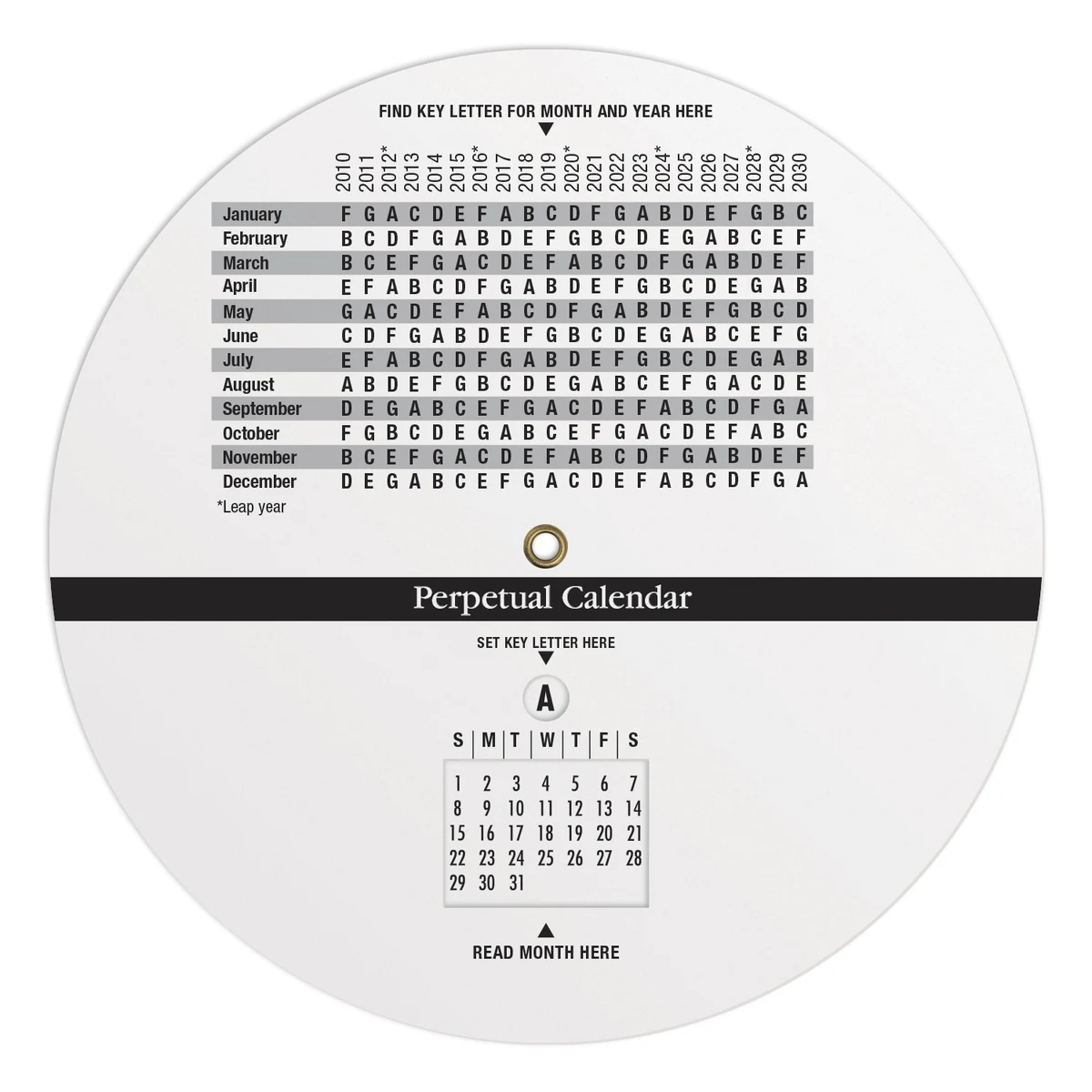 .020 White Plastic Wheel Calculator / Perpetual Calendar & Scheduling (6" dia.) Full Colour Imprint 1