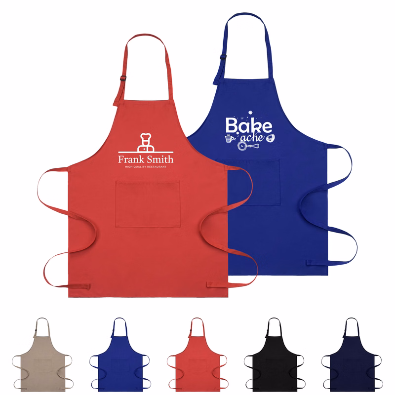 7 Oz. Adjustable Poly Cotton Twill Bib Apron W/2-Pocket