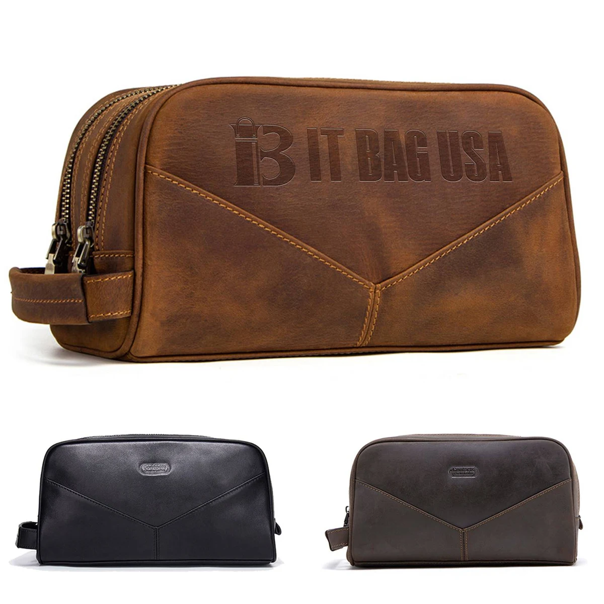 Genuine Leather Wear-resistant Crazy Horse Skin Makeup Bag 1