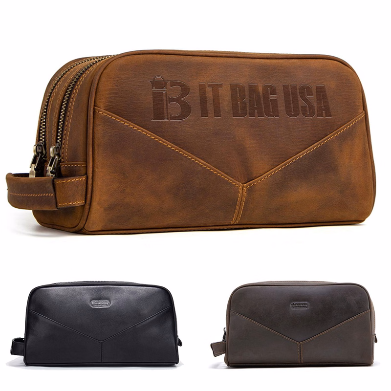 Genuine Leather Wear-resistant Crazy Horse Skin Makeup Bag