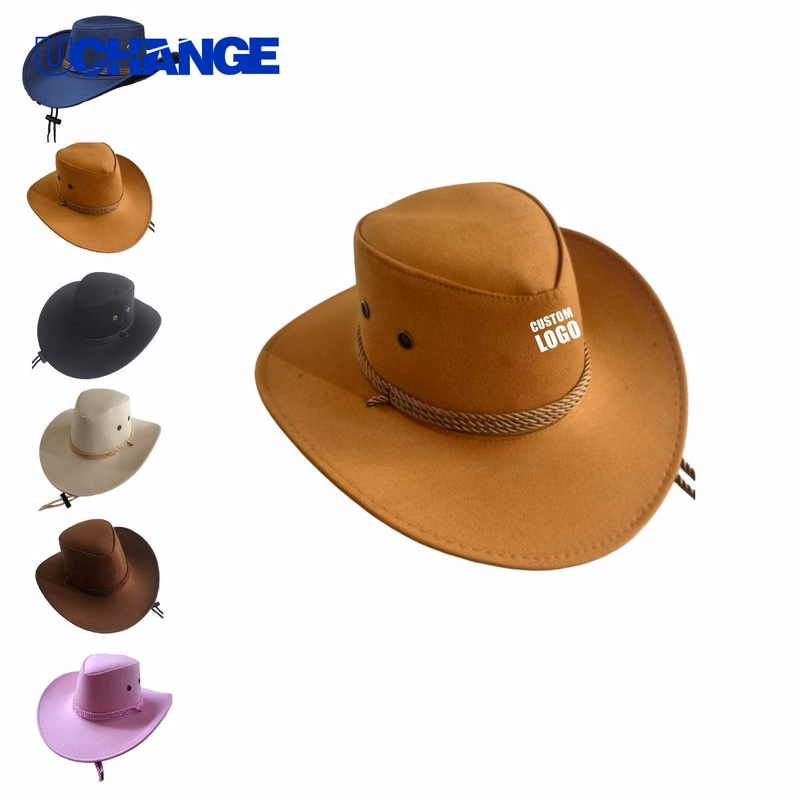 Suede Wide Brim Sun Cowboy Jazz Hat Headwear