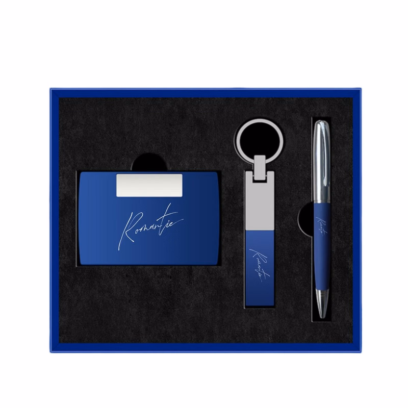 3-Piece Business Gift Set: Card Holder, Pen & Keychain