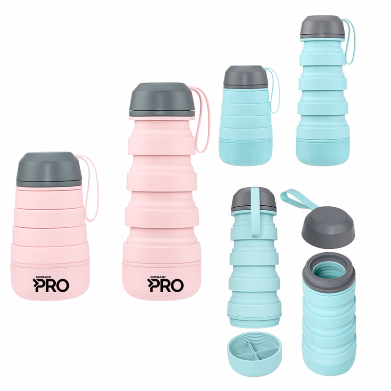 400ml Collapsible Silicone Telescopic Water Bottle w/ Pill Box