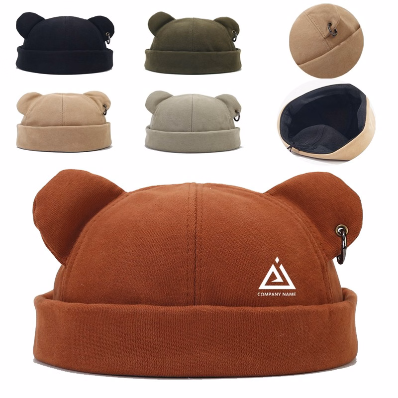 Hip Hop Brimless Melon Skin Hat With Cute Cat Ears