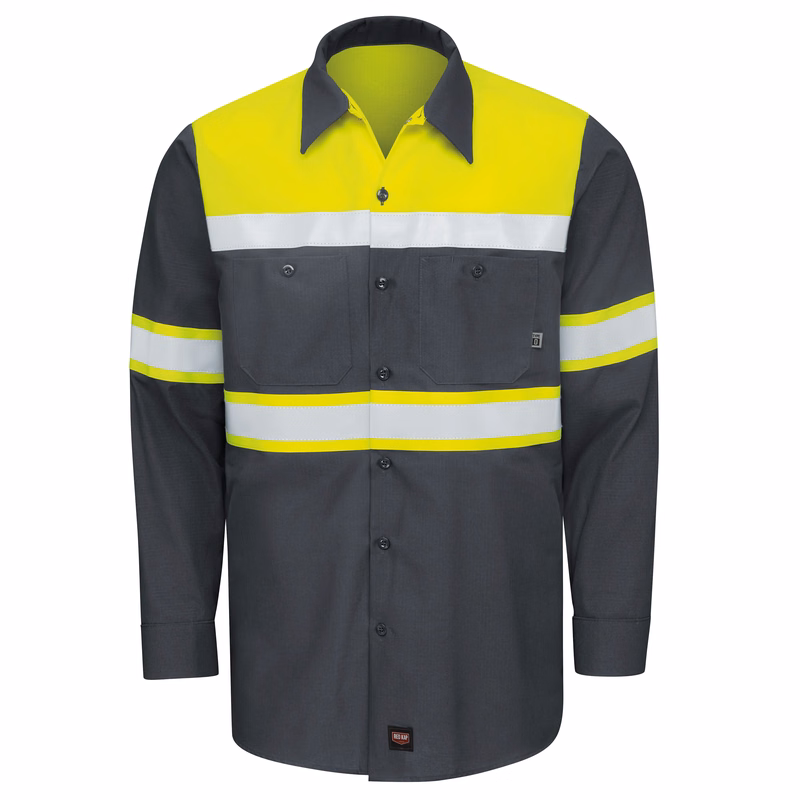 Red Kap® Hi-Visibility Long Sleeve Color Block Ripstop Work Shirt - Type O, Class 1