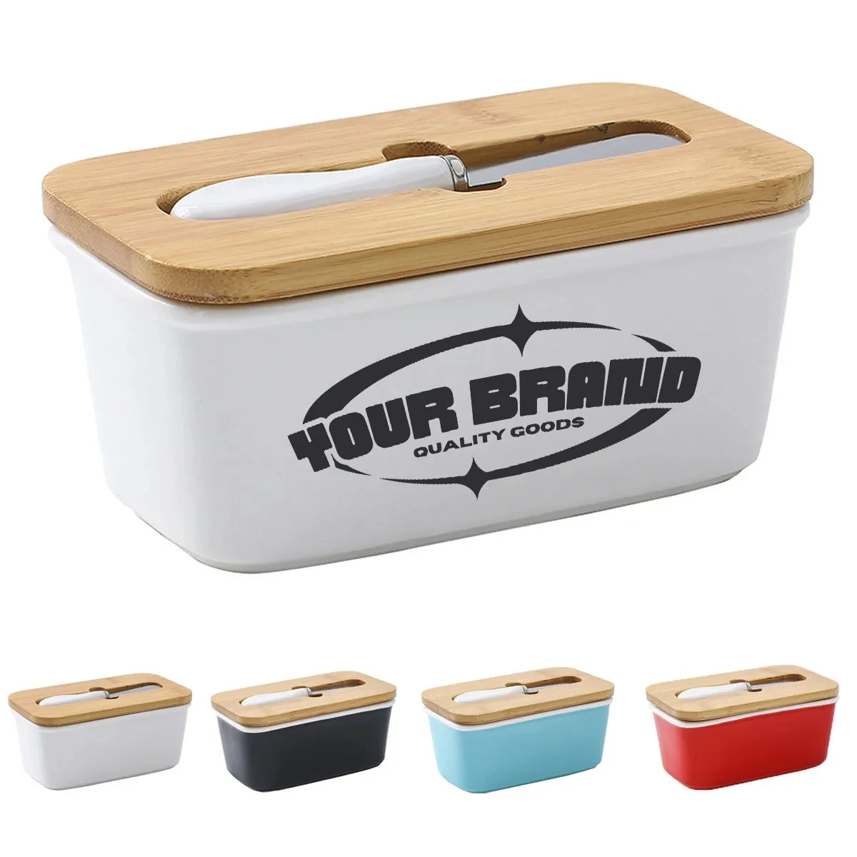 Kitchen Ceramic Butter Dish with Bamboo Lid & Knife 1