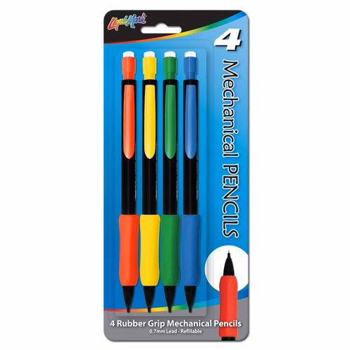 Set of 4 Mechanical Pencils with Rubber Grip and Eraser