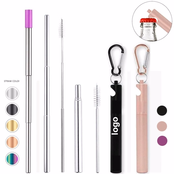 Telescopic Stainless Steel Metal Straws with Bottle Opener