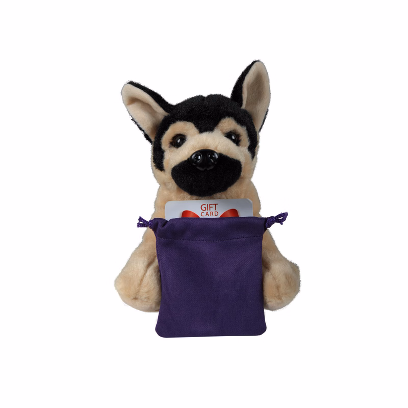 Soft Plush Sitting German Shepard with Gift Card Sack