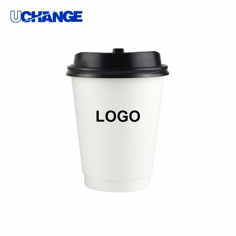 Disposable Paper Coffee Cup Container with Lid (12 oz)