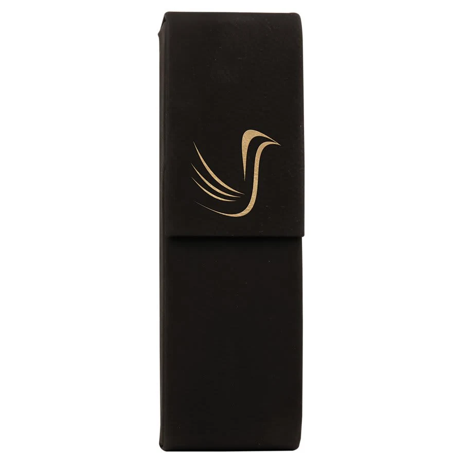6 1/2" x 2" Black/Gold Leatherette Double Pen Case 1