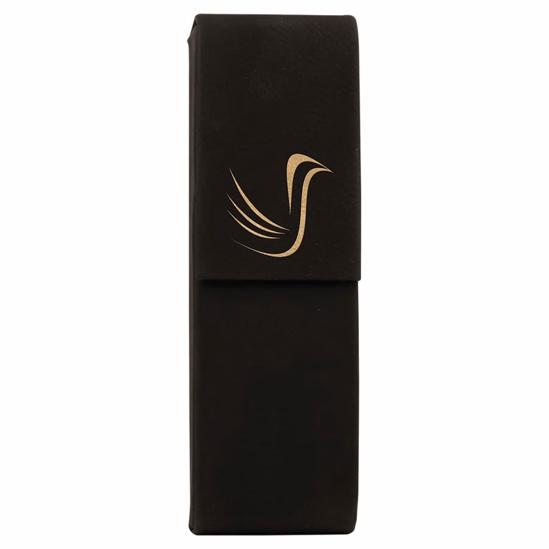6 1/2" x 2" Black/Gold Leatherette Double Pen Case
