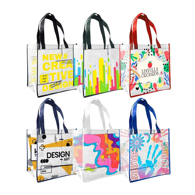 Free Shipping 25C Clear Vinyl Tote Bag with 20" Webbing Handles-with Full Color Printing 1