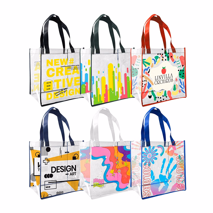 Free Shipping 25C Clear Vinyl Tote Bag with 20" Webbing Handles-with Full Color Printing