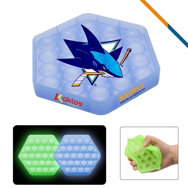 Custom Eco-Friendly Hexagon Glow-in-Dark Push Pop Bubble — Unique Fidget Design 1