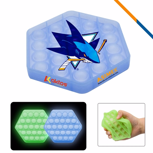Custom Eco-Friendly Hexagon Glow-in-Dark Push Pop Bubble — Unique Fidget Design