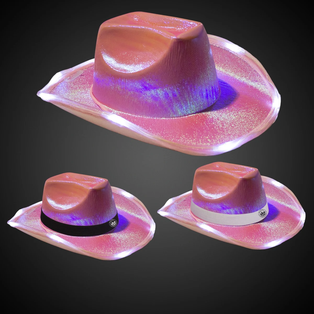 Pink Iridescent Light Up Cowboy Hat(Blank) 1
