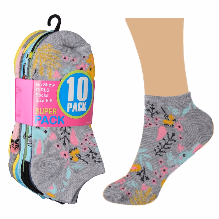 Girls' Ankle Socks - 10 Pack Crazy Bunny Designs Size 6-8