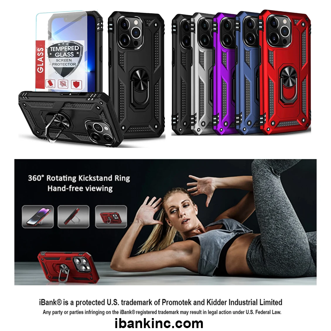 iBank ® iPhone 17 Pro Max Case with Metal Ring Holder Kickstand 1