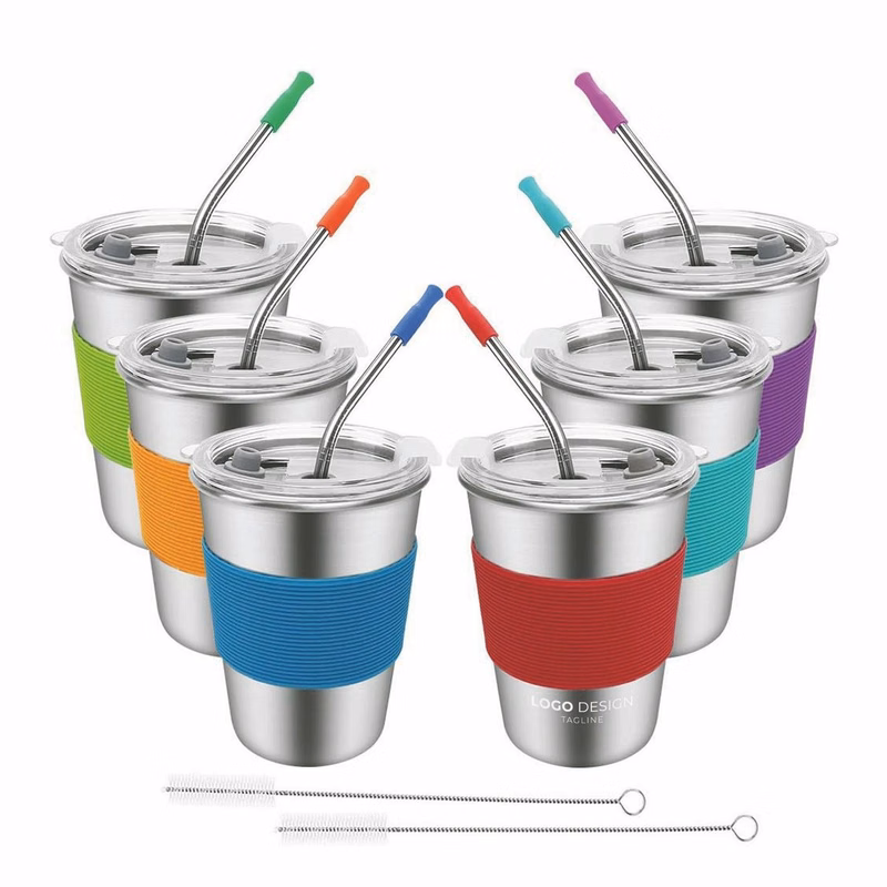 Stainless Steel 12oz Leak Proof Kids Straw Cup Sippy Tumblers with Lid and Straw, BPA-Free