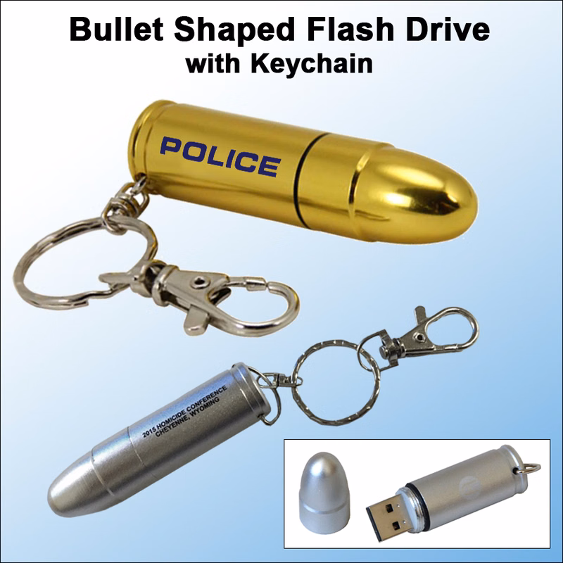Bullet Shaped Flash Drive with Keychain / USB - 128 MB