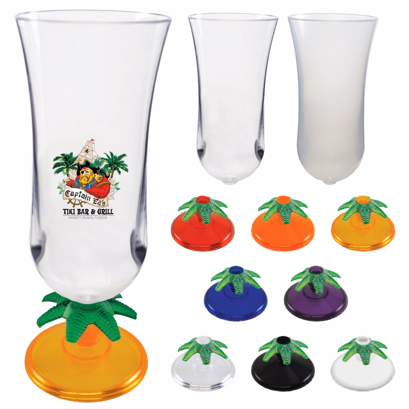 15oz Palm Tree Stem Plastic Hurricane Glass