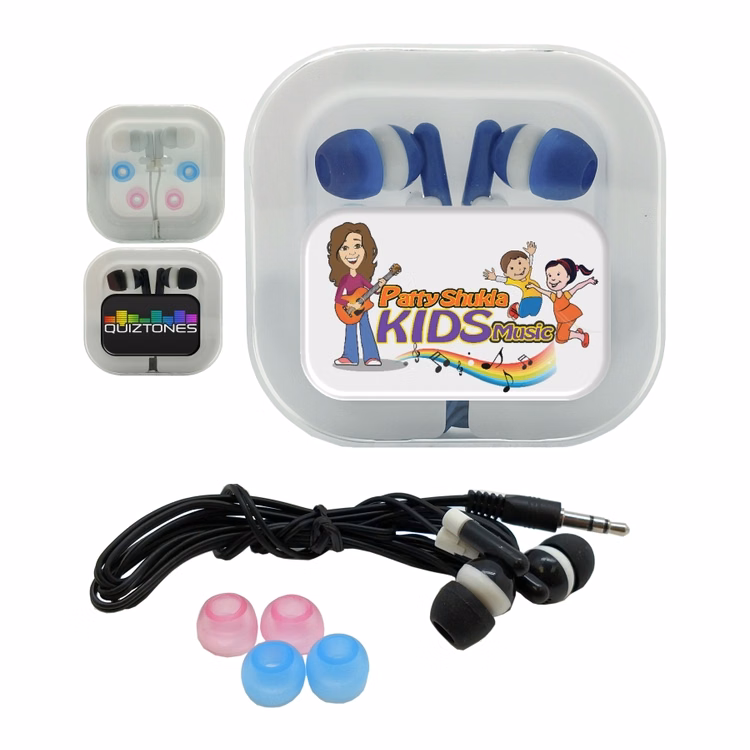 Earphones w/Case-Full Color w/Interchangeable Earbuds