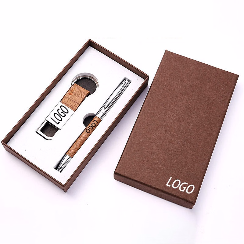 2-piece Office Gift Set Metal Ball Pen and Key Chain