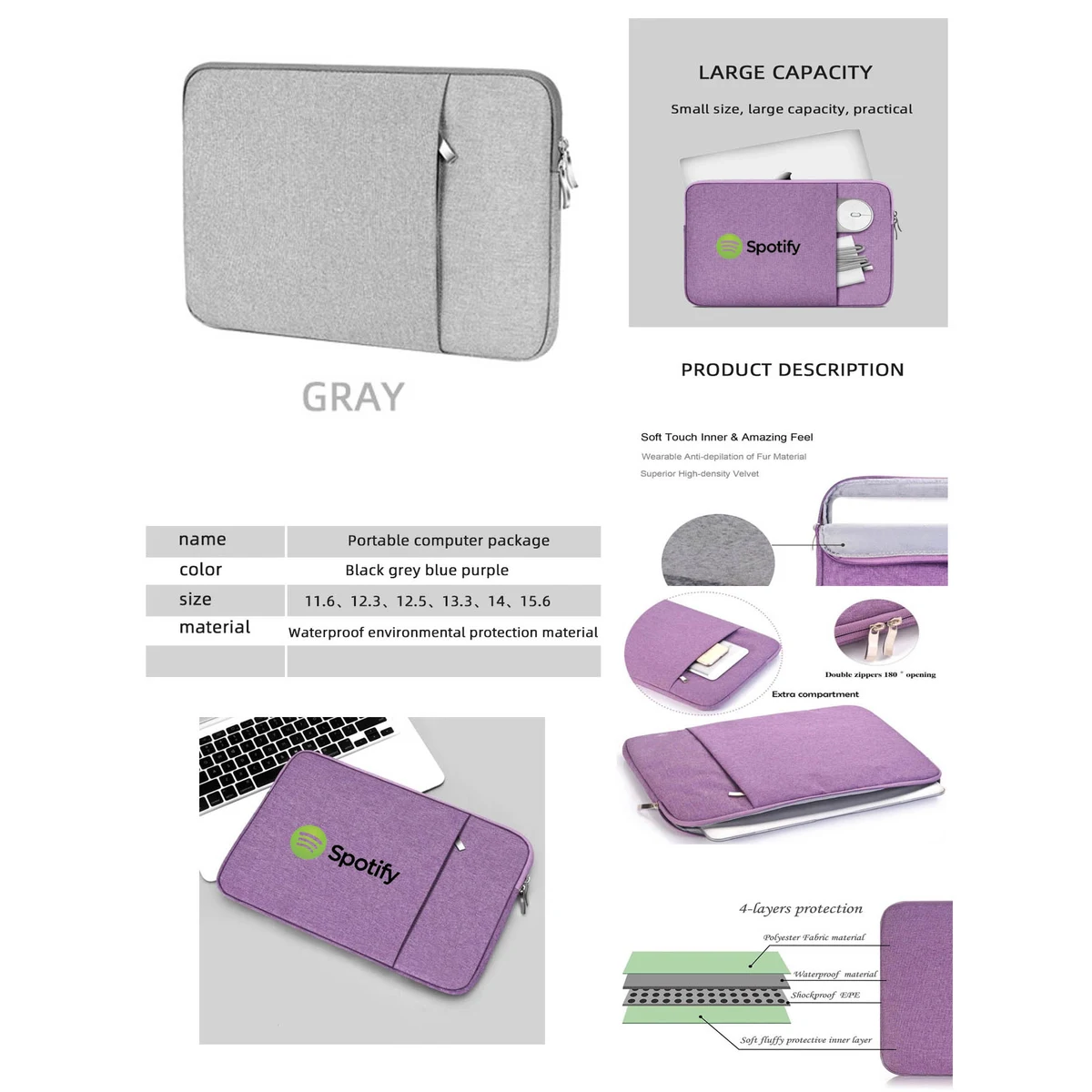 iBank ® Laptop Sleeve Case 11 Inch Water-resistant Protective Fabric Bag 1