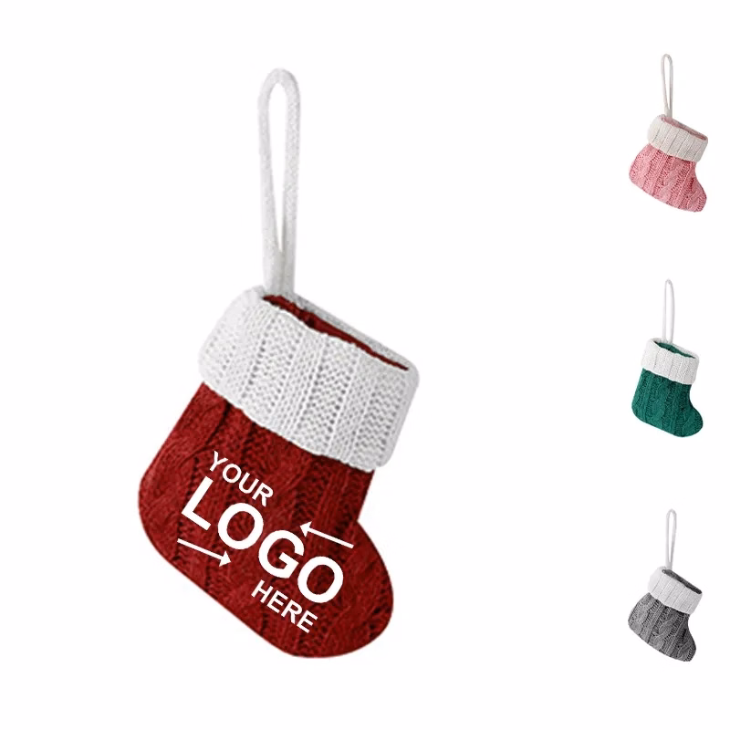 Christmas Knitted Sock-Shaped Pendant And Tableware Cover