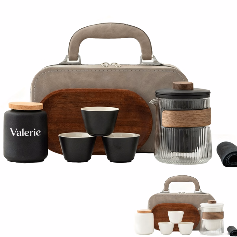 Ceramic Tea Set w/ Wood Tray