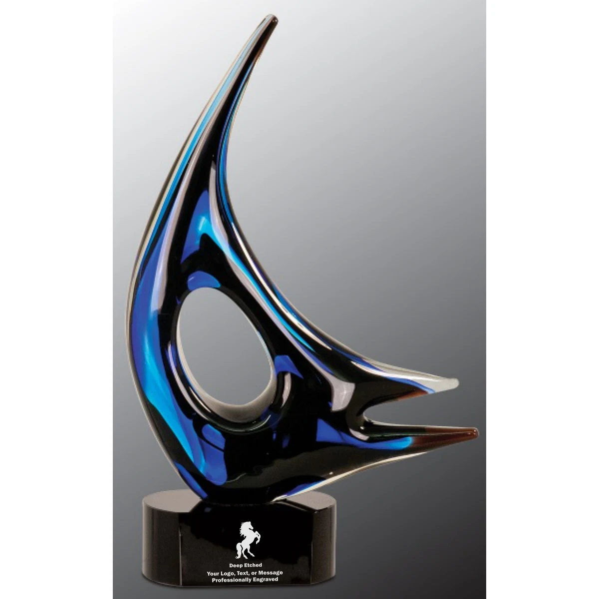 14 1/4" Blue Sail Art Glass Award 1
