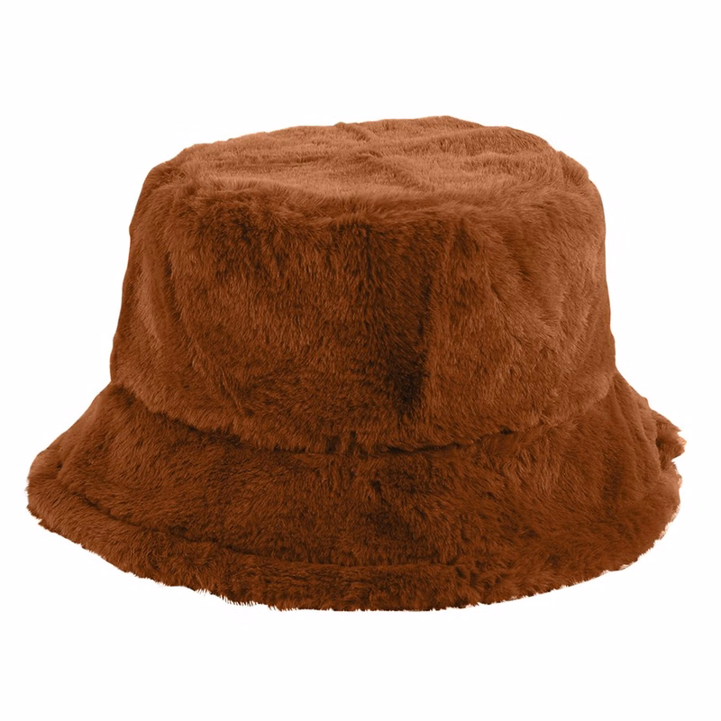 Solid Color Faux Fur Bucket Hat with Custom Logo