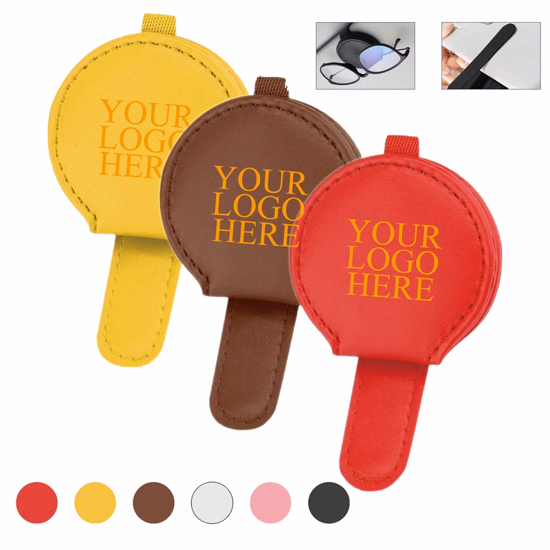 Round PU Leather Car Eyeglasses Clip