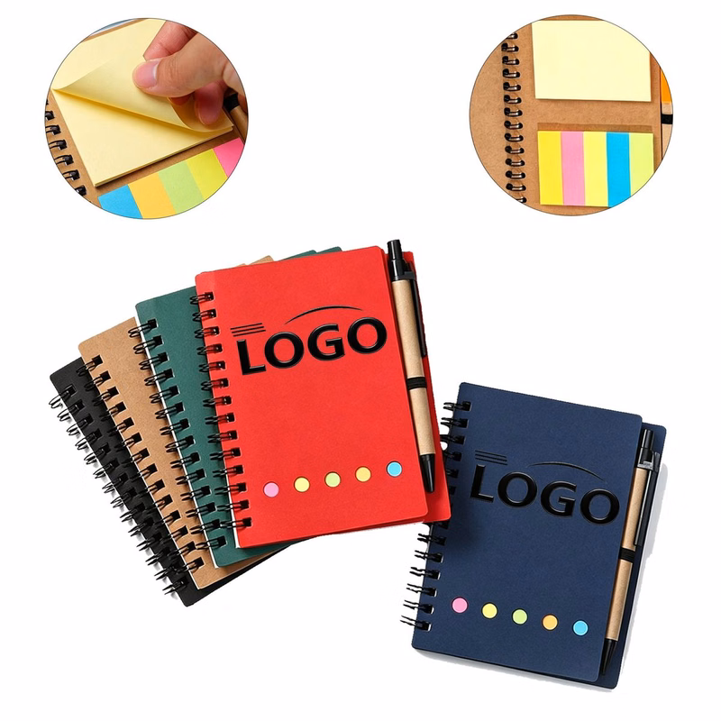 Colorful Note Jotter Spiral Notebook with Pen & Sticky Tabs