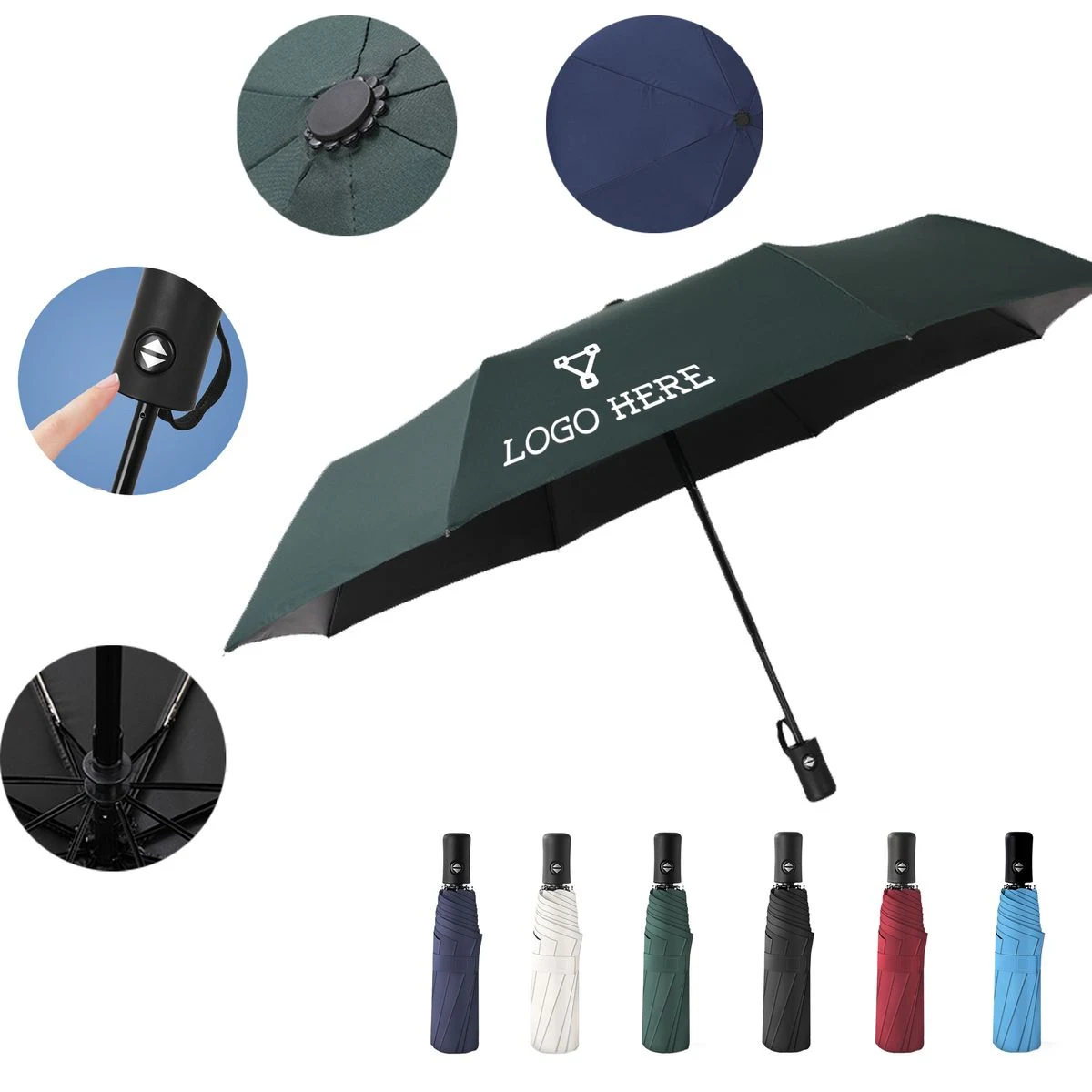 37.8" 8 Piece Black Vinyl All Weather Automatic Umbrella 1