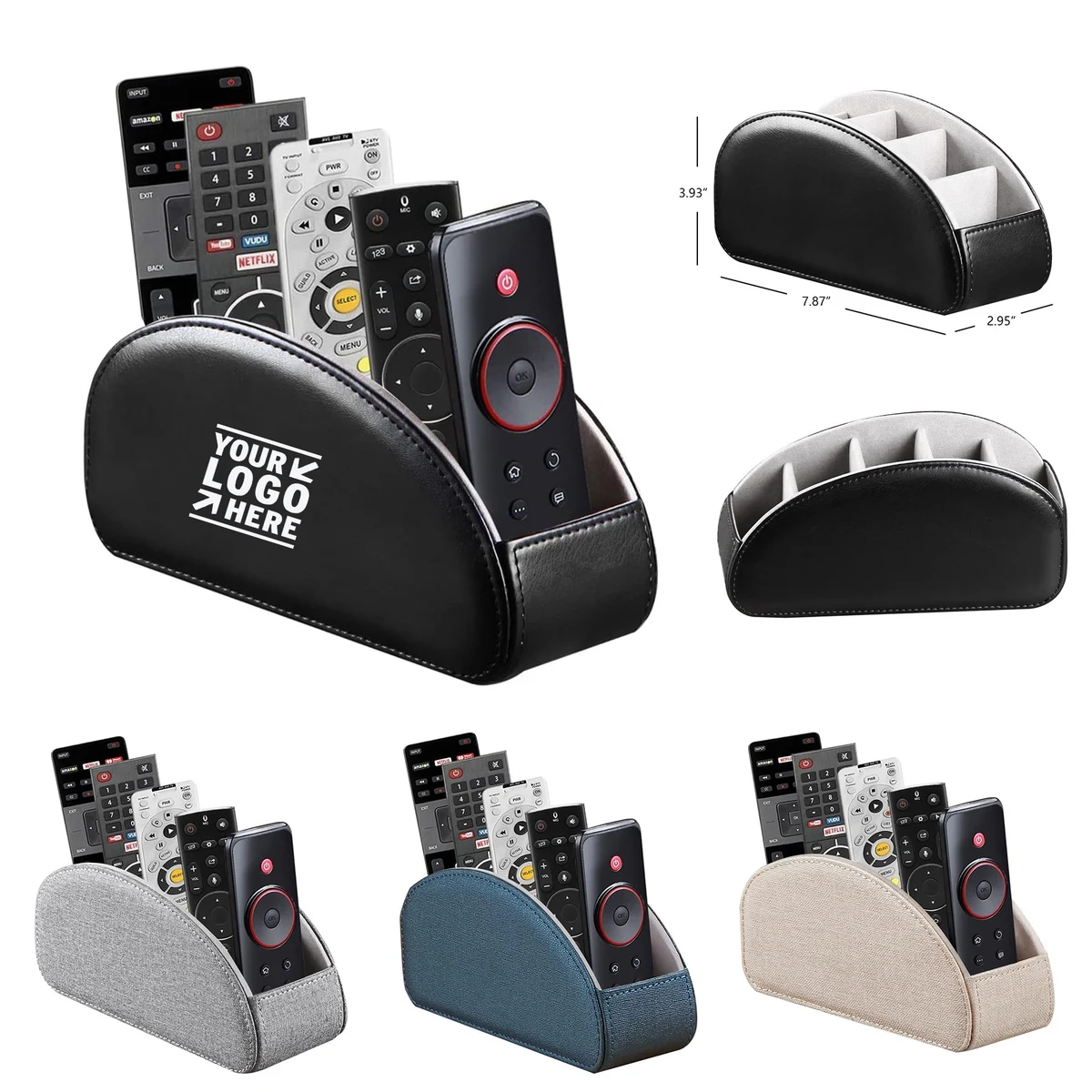 5 Suitable Spaces PU Leather Remote Control Holder Arc Shape Remote Caddy Desktop Organizer 1