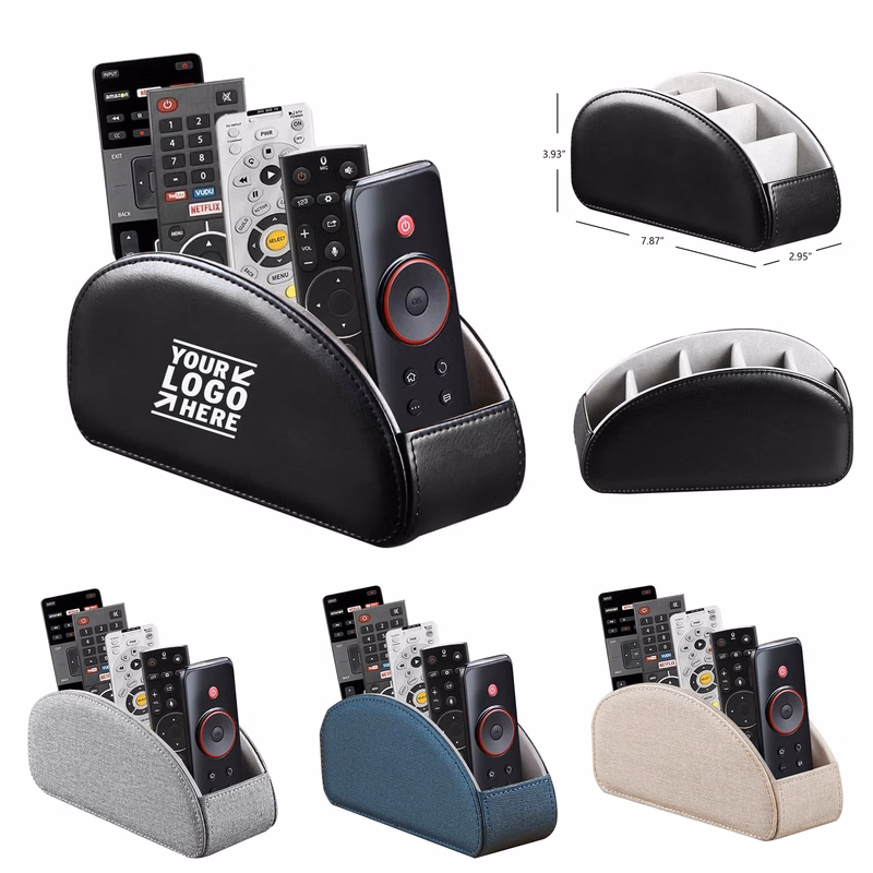5 Suitable Spaces PU Leather Remote Control Holder Arc Shape Remote Caddy Desktop Organizer