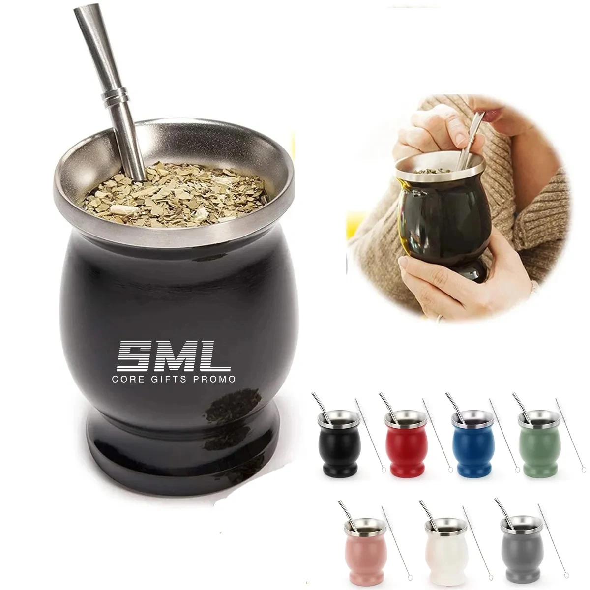 8 oz Stainless Steel Double-Wall Mate Gourd Tea Cup 1