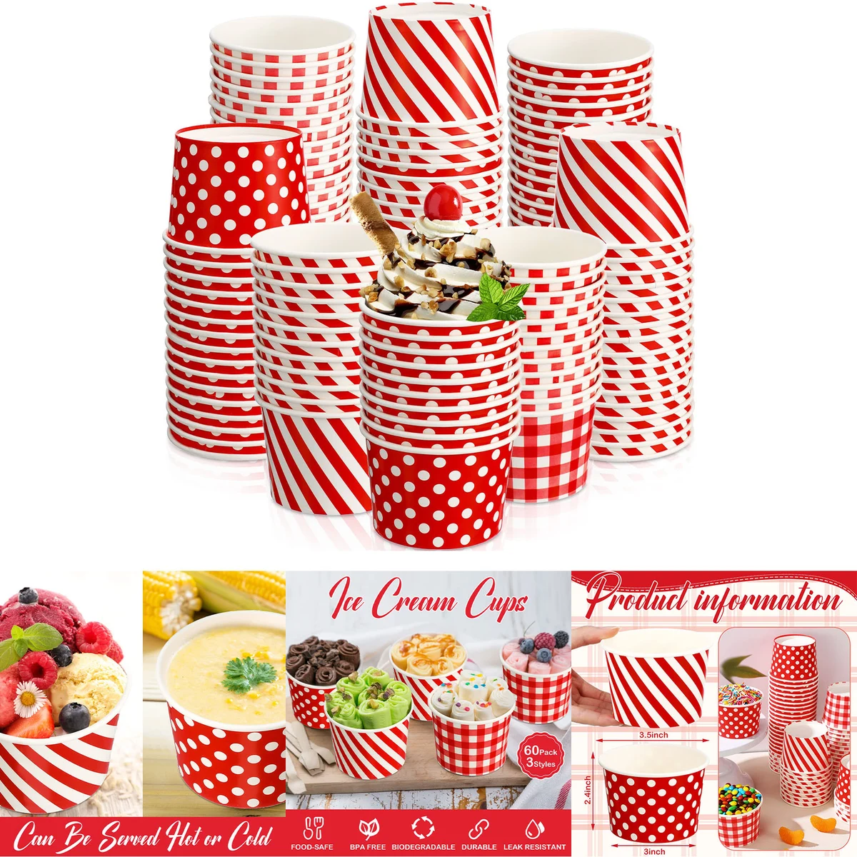 60 Pieces 9 oz Ice Cream Cups 1