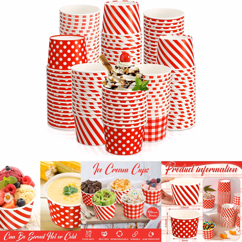 60 Pieces 9 oz Ice Cream Cups