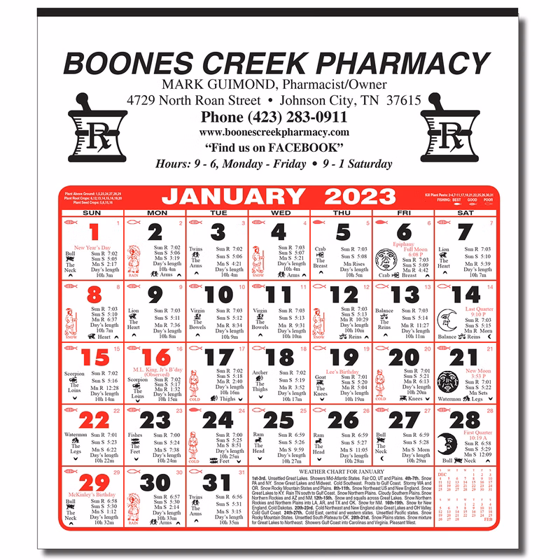 6 Sheet Monthly Almanac Calendar
